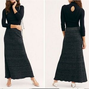 Free People Shine Bright Black & Silver Metallic Knit Maxi Skirt, Size M